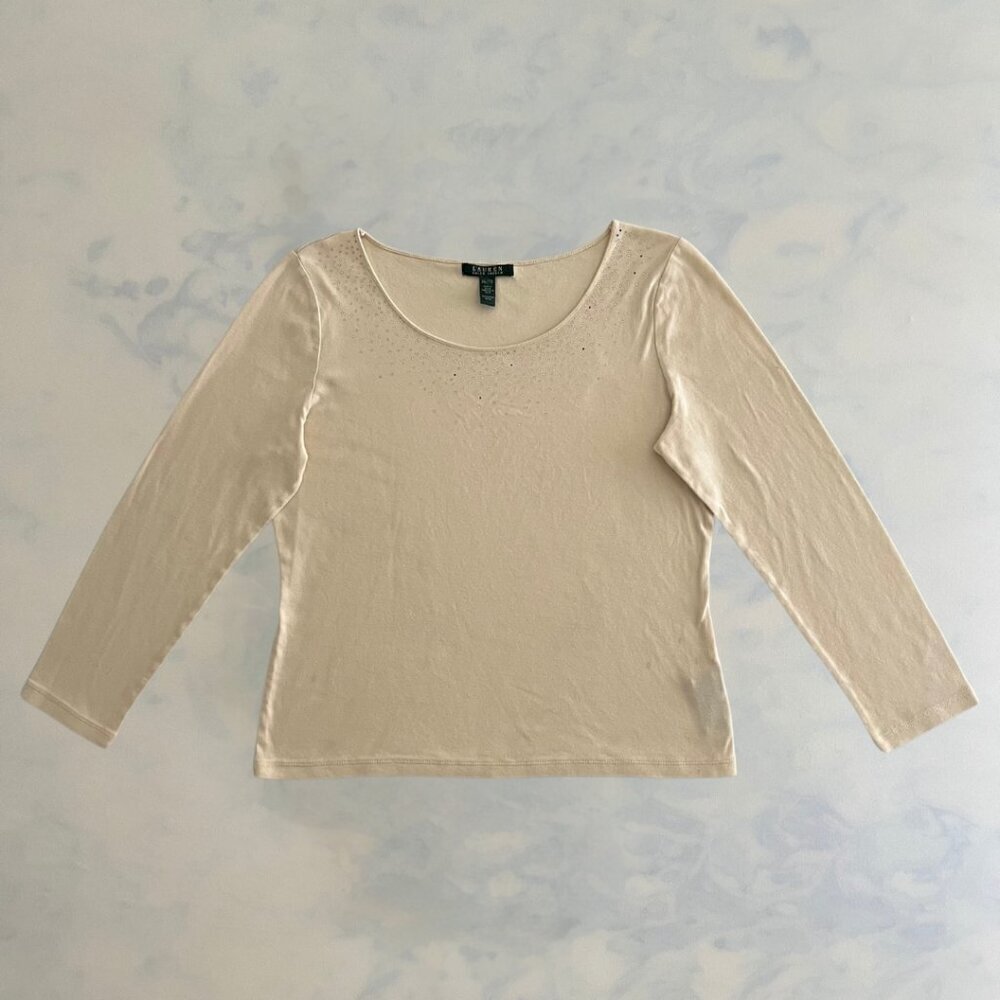 Lauren Ralph Lauren Cream Cotton Gemstone Long Sleeve Shirt